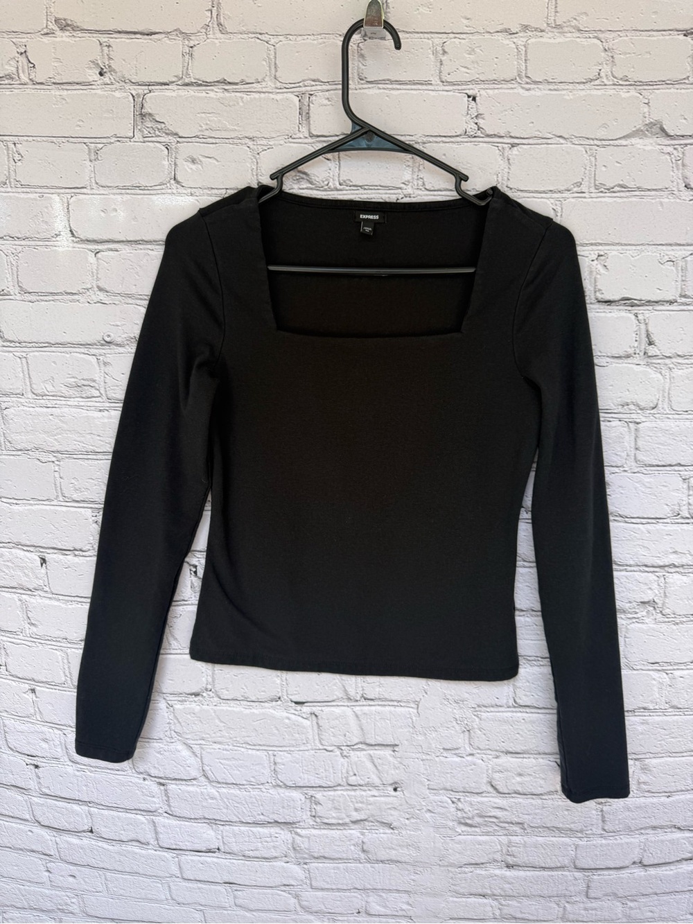 Express Black Square Neck Long Sleeve Fitted Top Size XS
